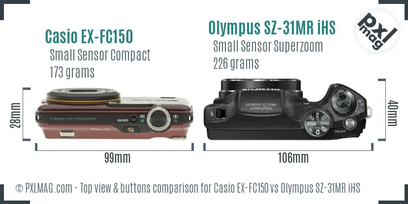 Casio EX-FC150 vs Olympus SZ-31MR iHS top view buttons comparison