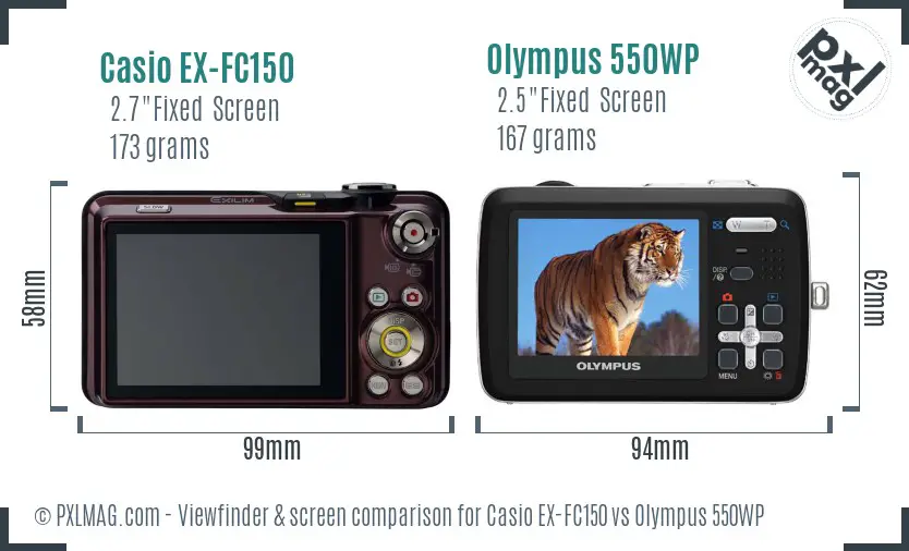 Casio EX-FC150 vs Olympus 550WP Screen and Viewfinder comparison