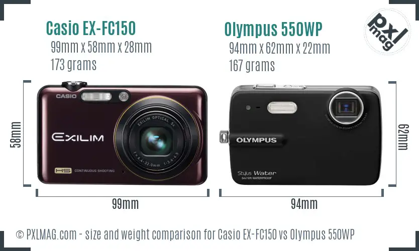 Casio EX-FC150 vs Olympus 550WP size comparison