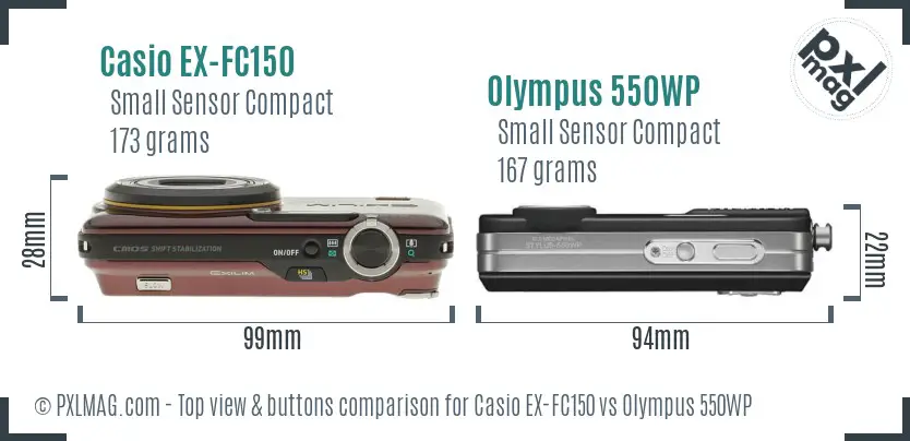 Casio EX-FC150 vs Olympus 550WP top view buttons comparison