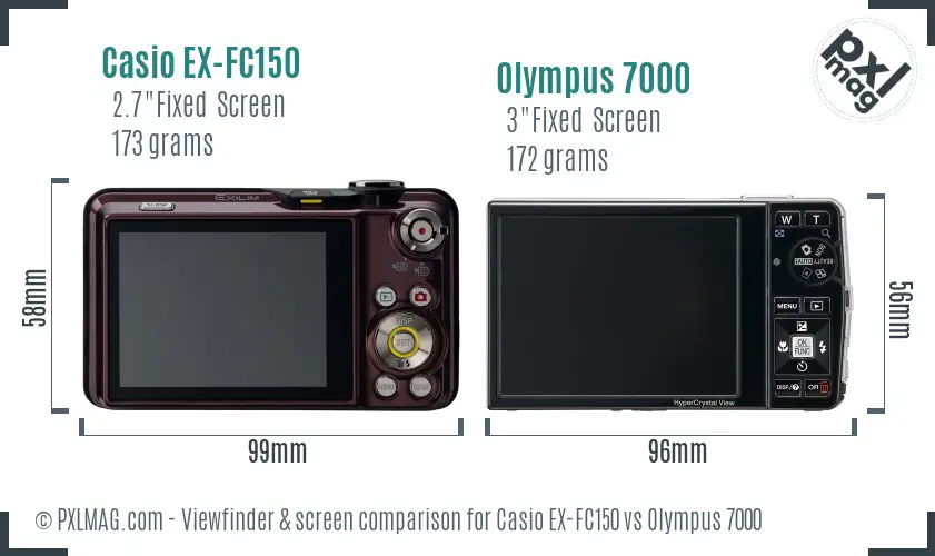 Casio EX-FC150 vs Olympus 7000 Screen and Viewfinder comparison