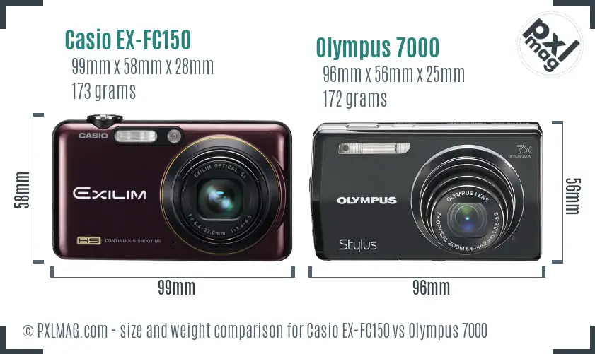 Casio EX-FC150 vs Olympus 7000 size comparison