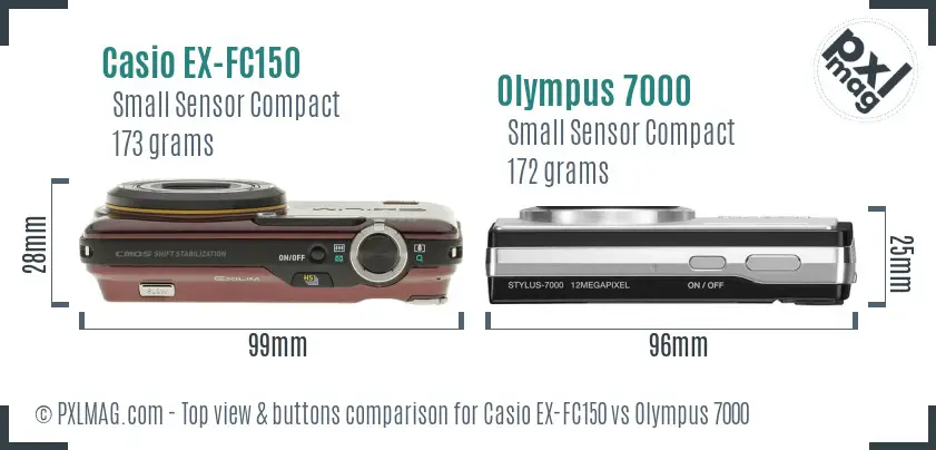 Casio EX-FC150 vs Olympus 7000 top view buttons comparison