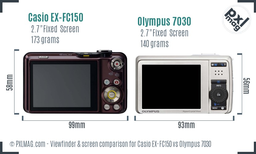 Casio EX-FC150 vs Olympus 7030 Screen and Viewfinder comparison