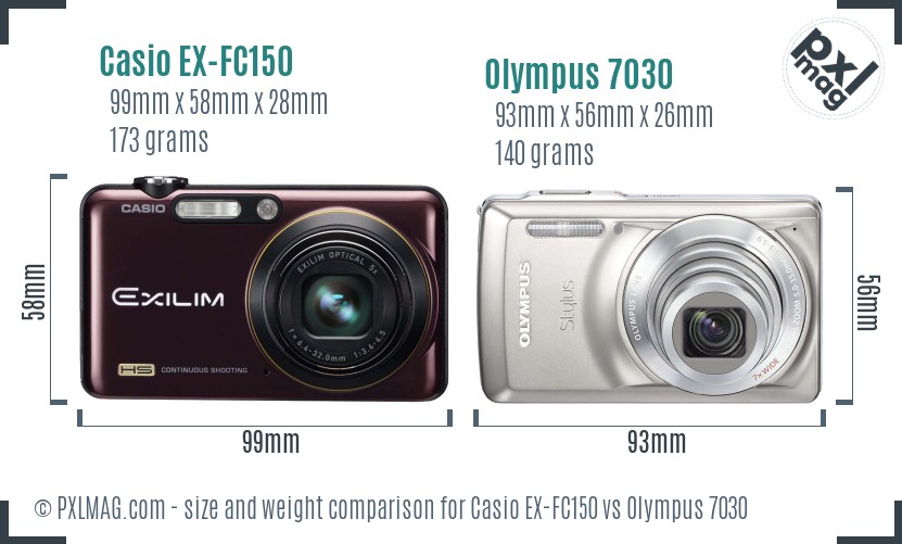 Casio EX-FC150 vs Olympus 7030 size comparison Casio EX-FC150 vs Olympus 7030 size comparison