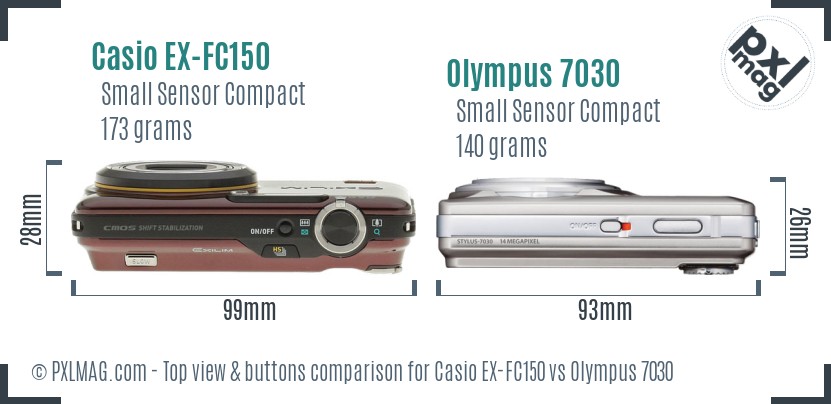 Casio EX-FC150 vs Olympus 7030 top view buttons comparison