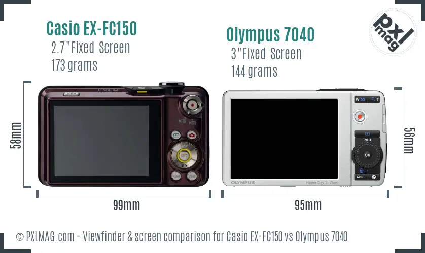 Casio EX-FC150 vs Olympus 7040 Screen and Viewfinder comparison