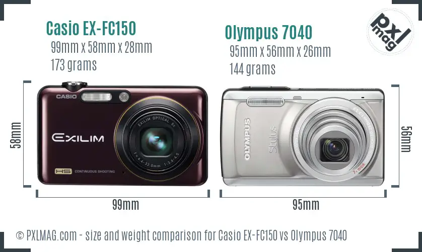 Casio EX-FC150 vs Olympus 7040 size comparison