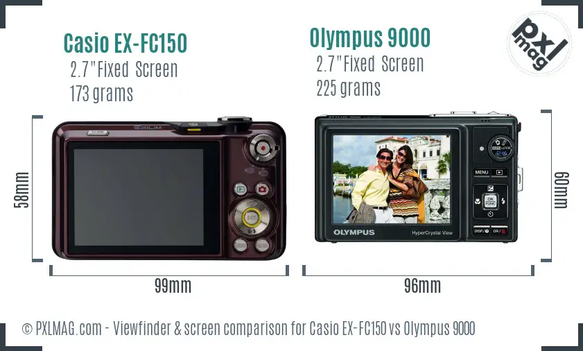 Casio EX-FC150 vs Olympus 9000 Screen and Viewfinder comparison