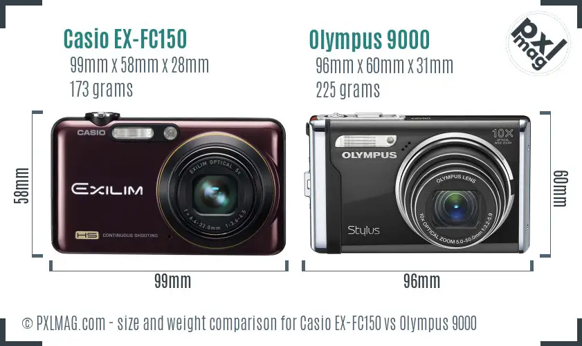 Casio EX-FC150 vs Olympus 9000 size comparison Casio EX-FC150 vs Olympus 9000 size comparison