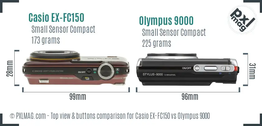 Casio EX-FC150 vs Olympus 9000 top view buttons comparison