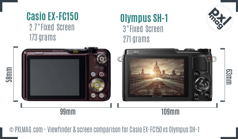 Casio EX-FC150 vs Olympus SH-1 Screen and Viewfinder comparison