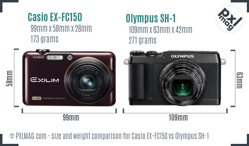 Casio EX-FC150 vs Olympus SH-1 size comparison Casio EX-FC150 vs Olympus SH-1 size comparison