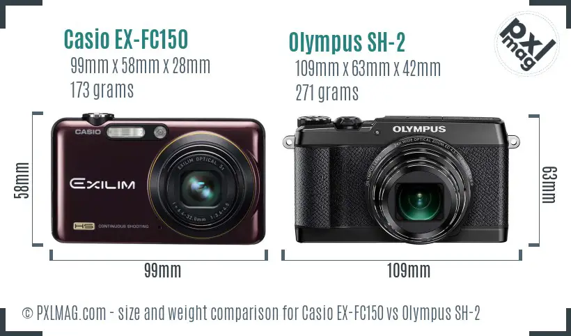 Casio EX-FC150 vs Olympus SH-2 size comparison Casio EX-FC150 vs Olympus SH-2 size comparison
