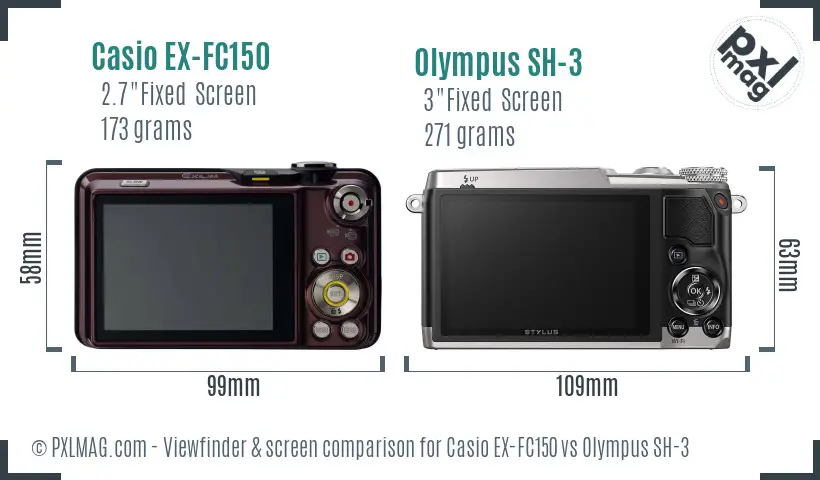 Casio EX-FC150 vs Olympus SH-3 Screen and Viewfinder comparison