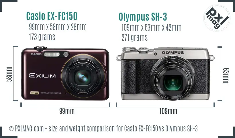 Casio EX-FC150 vs Olympus SH-3 size comparison