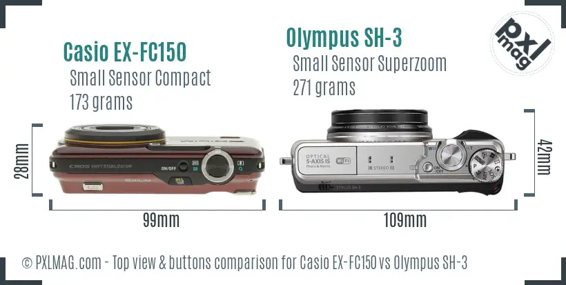 Casio EX-FC150 vs Olympus SH-3 top view buttons comparison