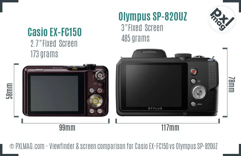 Casio EX-FC150 vs Olympus SP-820UZ Screen and Viewfinder comparison
