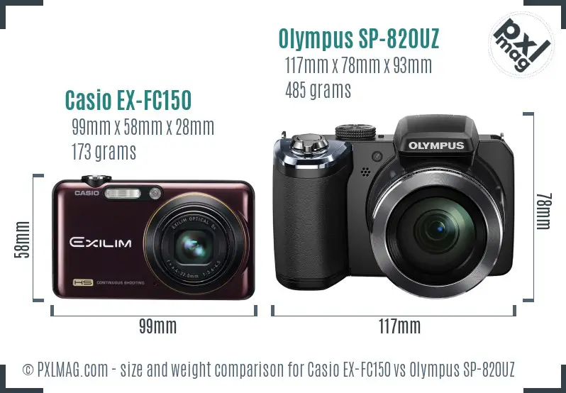 Casio EX-FC150 vs Olympus SP-820UZ size comparison