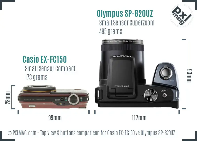 Casio EX-FC150 vs Olympus SP-820UZ top view buttons comparison
