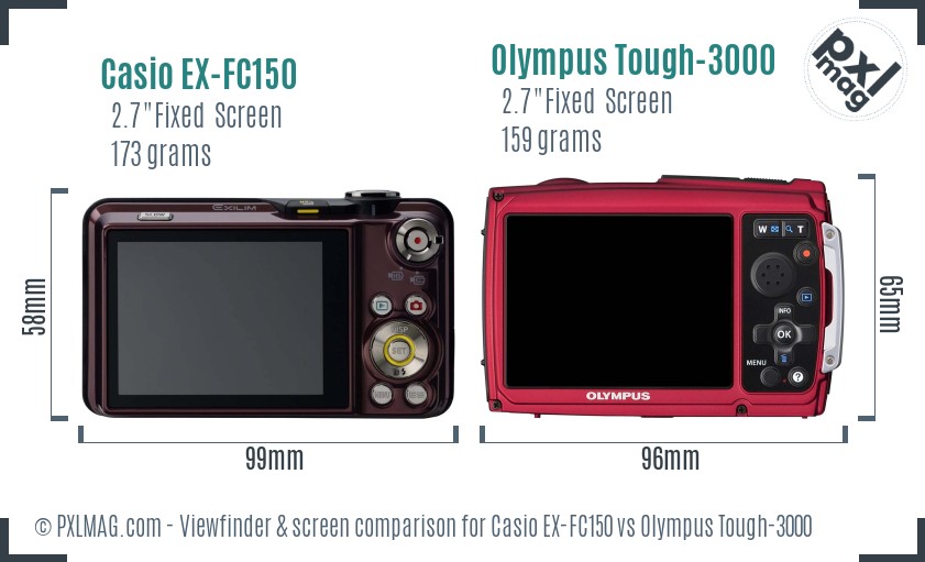 Casio EX-FC150 vs Olympus Tough-3000 Screen and Viewfinder comparison