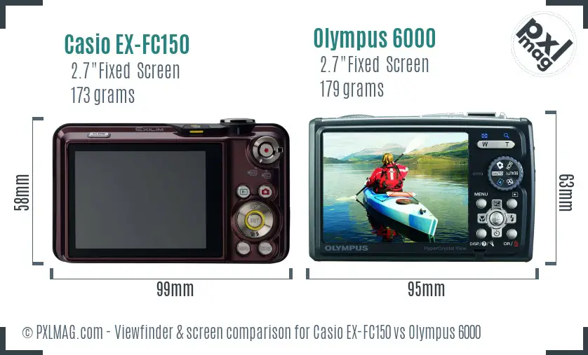 Casio EX-FC150 vs Olympus 6000 Screen and Viewfinder comparison