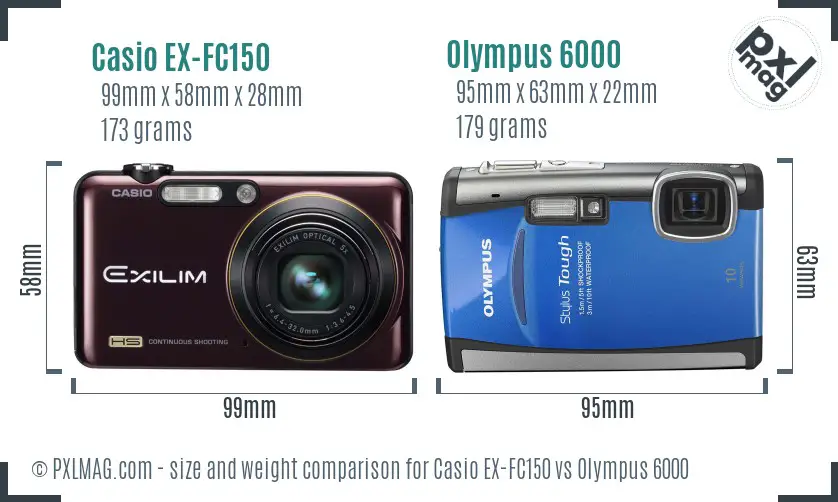 Casio EX-FC150 vs Olympus 6000 size comparison