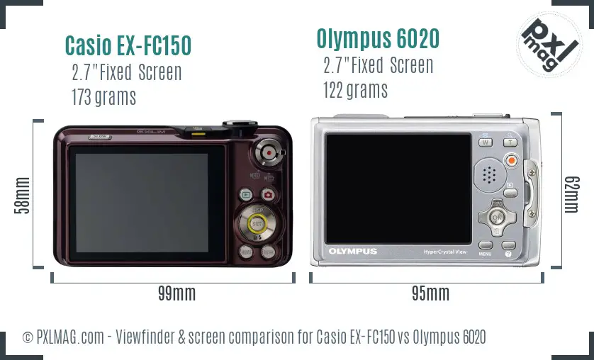 Casio EX-FC150 vs Olympus 6020 Screen and Viewfinder comparison