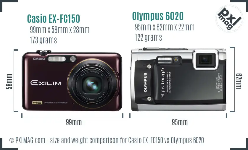 Casio EX-FC150 vs Olympus 6020 size comparison