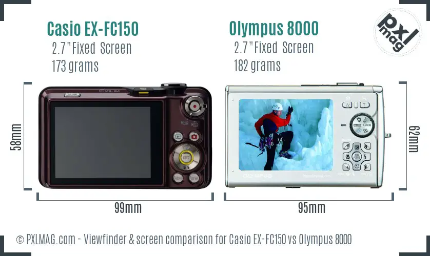 Casio EX-FC150 vs Olympus 8000 Screen and Viewfinder comparison Casio EX-FC150 vs Olympus 8000 Screen and Viewfinder comparison