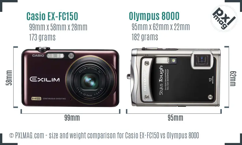 Casio EX-FC150 vs Olympus 8000 size comparison Casio EX-FC150 vs Olympus 8000 size comparison