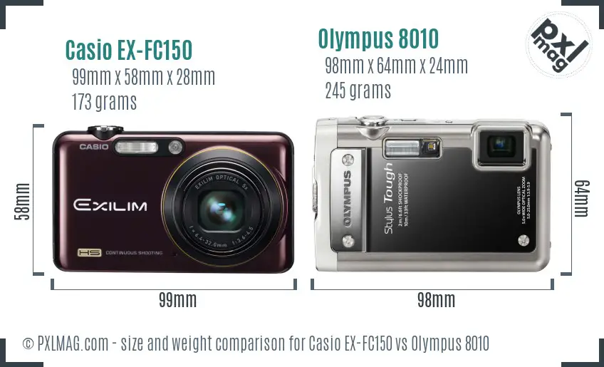 Casio EX-FC150 vs Olympus 8010 size comparison Casio EX-FC150 vs Olympus 8010 size comparison