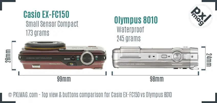 Casio EX-FC150 vs Olympus 8010 top view buttons comparison Casio EX-FC150 vs Olympus 8010 top view buttons comparison