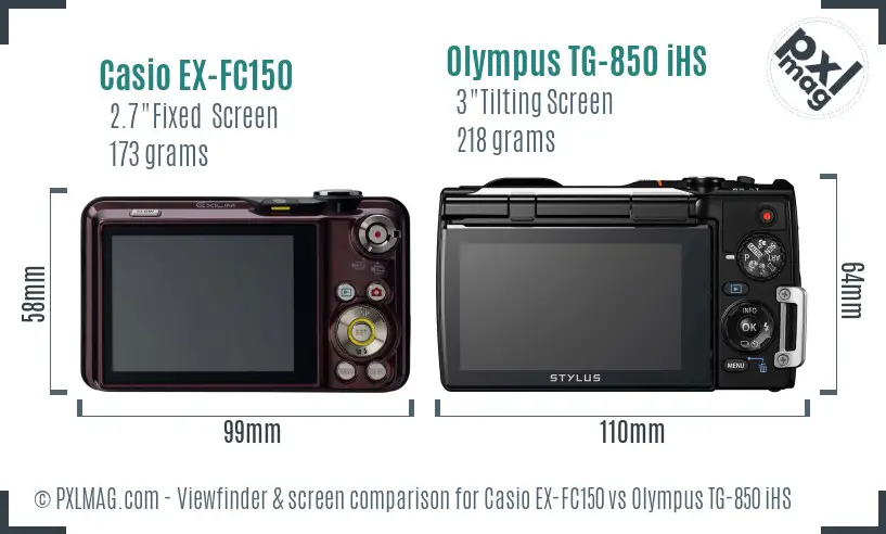 Casio EX-FC150 vs Olympus TG-850 iHS Screen and Viewfinder comparison