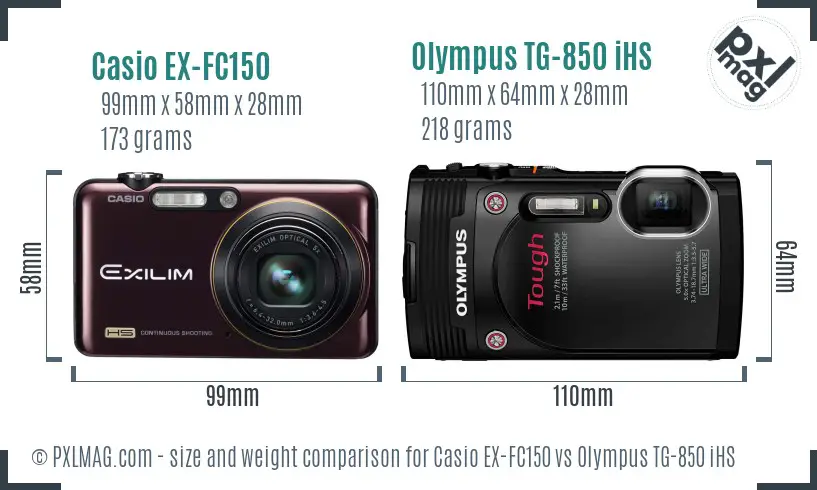 Casio EX-FC150 vs Olympus TG-850 iHS size comparison