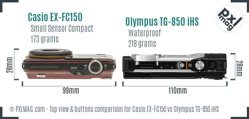Casio EX-FC150 vs Olympus TG-850 iHS top view buttons comparison