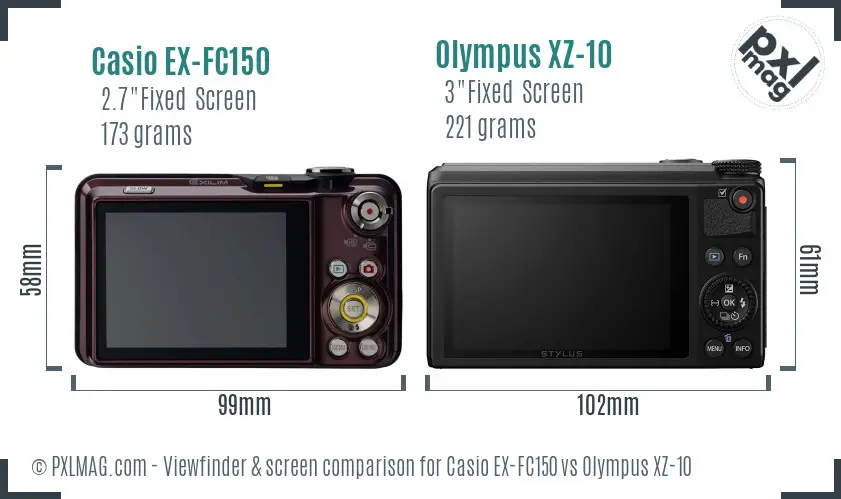 Casio EX-FC150 vs Olympus XZ-10 Screen and Viewfinder comparison Casio EX-FC150 vs Olympus XZ-10 Screen and Viewfinder comparison