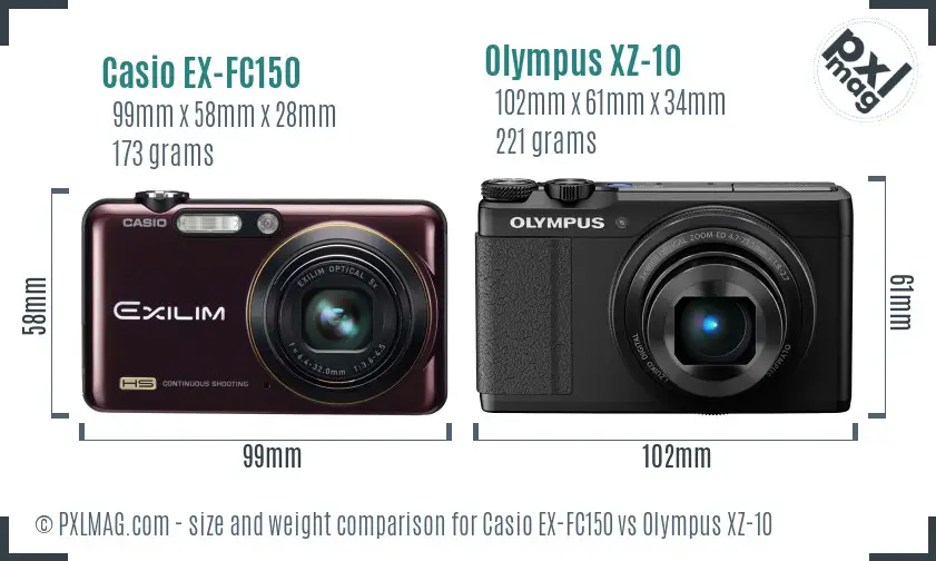 Casio EX-FC150 vs Olympus XZ-10 size comparison Casio EX-FC150 vs Olympus XZ-10 size comparison