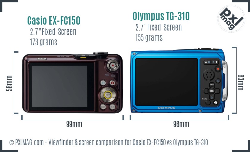 Casio EX-FC150 vs Olympus TG-310 Screen and Viewfinder comparison
