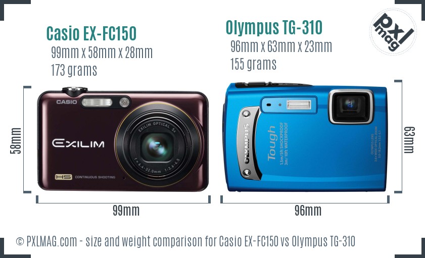 Casio EX-FC150 vs Olympus TG-310 size comparison
