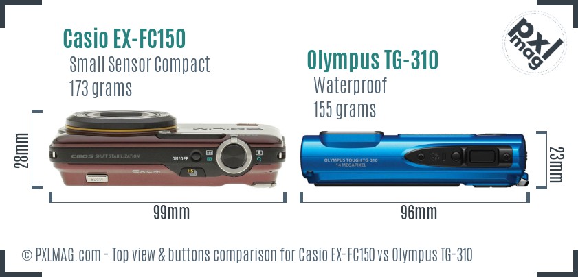Casio EX-FC150 vs Olympus TG-310 top view buttons comparison