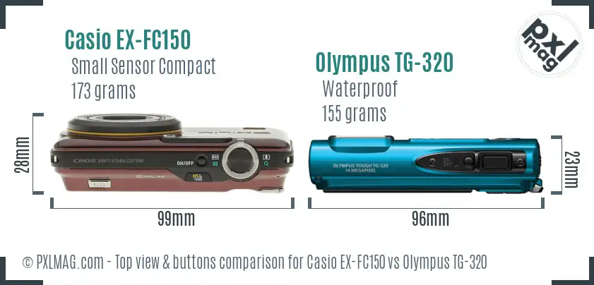 Casio EX-FC150 vs Olympus TG-320 top view buttons comparison