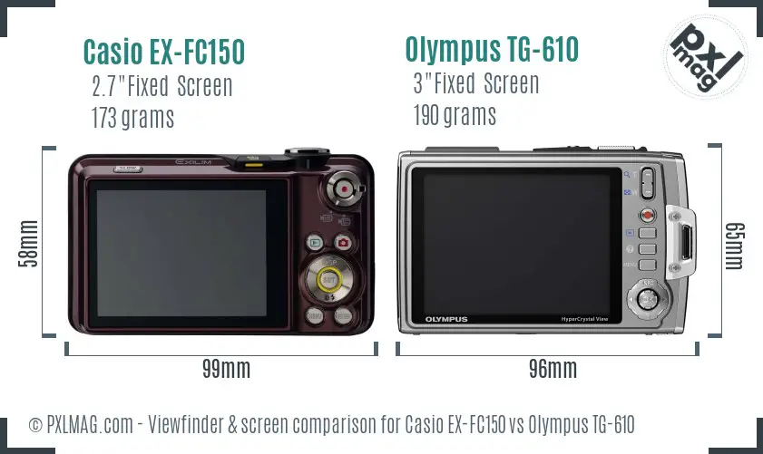 Casio EX-FC150 vs Olympus TG-610 Screen and Viewfinder comparison