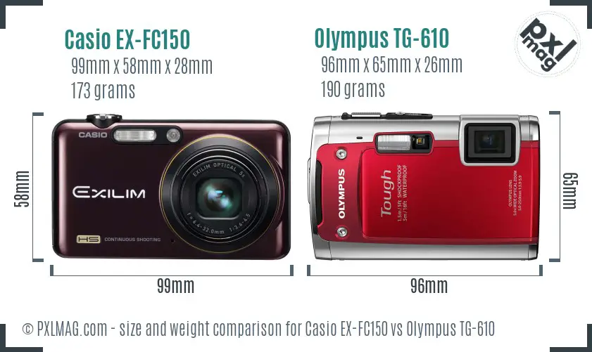 Casio EX-FC150 vs Olympus TG-610 size comparison