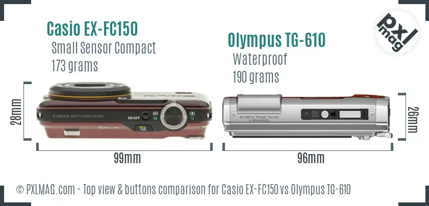 Casio EX-FC150 vs Olympus TG-610 top view buttons comparison