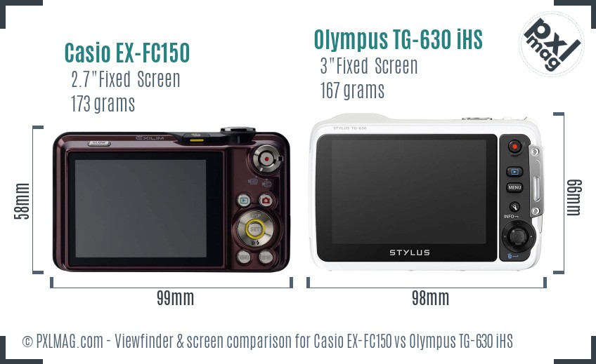 Casio EX-FC150 vs Olympus TG-630 iHS Screen and Viewfinder comparison
