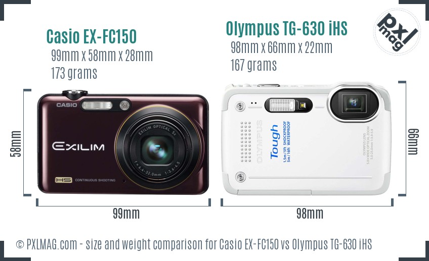 Casio EX-FC150 vs Olympus TG-630 iHS size comparison