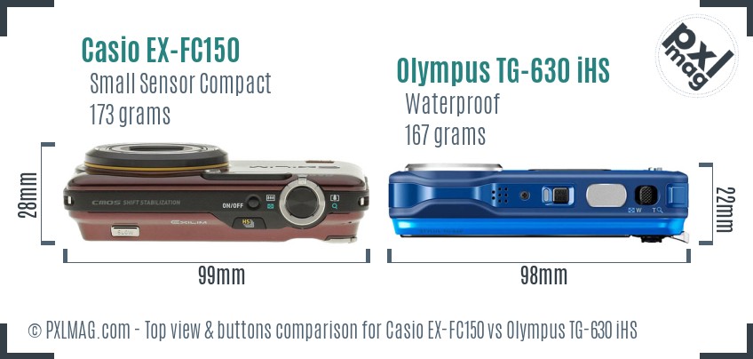 Casio EX-FC150 vs Olympus TG-630 iHS top view buttons comparison