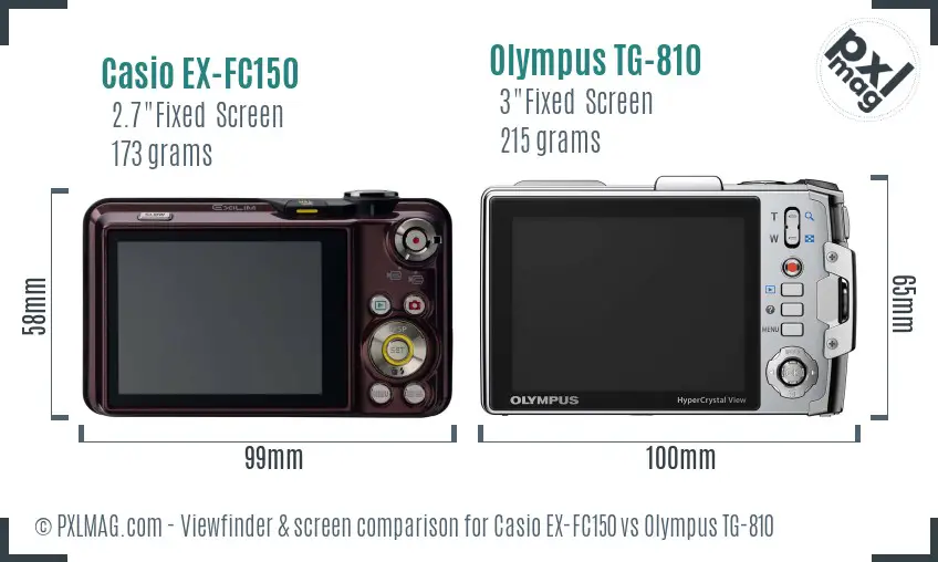 Casio EX-FC150 vs Olympus TG-810 Screen and Viewfinder comparison