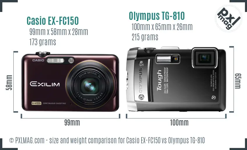 Casio EX-FC150 vs Olympus TG-810 size comparison